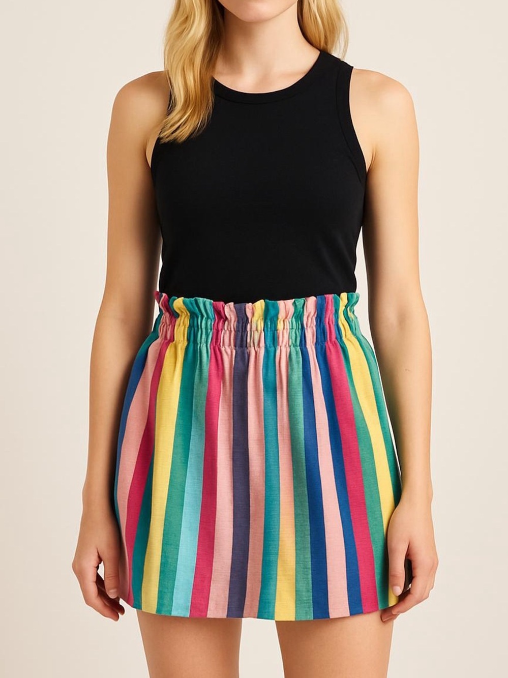 J.Crew Linen Cotton A-Line Mini Skirt in Rainbow Multicolour - Sz 2